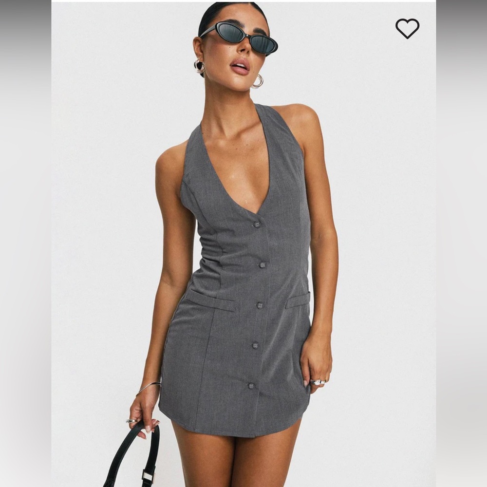 Princess Polly Charcoal Gray Tailored Halter Mini Dress